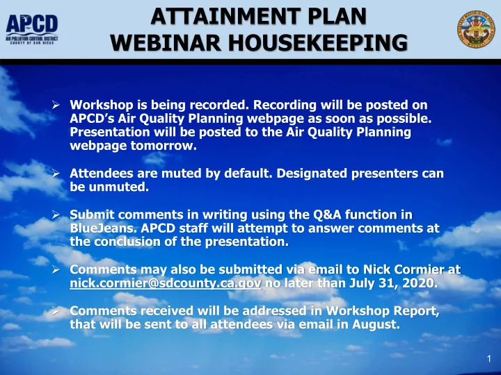 attainment plan webinar housekeeping