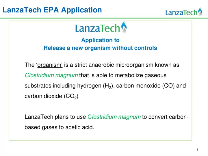 lanzatech epa application