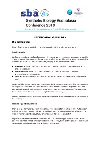 PRESENTATION GUIDELINES Oral presentations  The conference program includes 11 sessions comprising