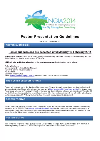 Poster Presentation Guidelines  Version 1 .0 - 28  October 20 13  POSTER SUBMI SSI ON  Poster