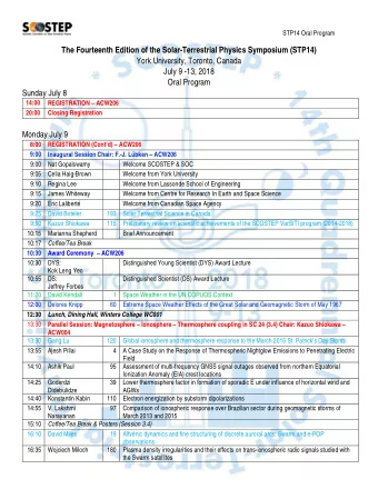 The Fourteenth Edition of the Solar-Terrestrial Physics Symposium (STP14)  York University,