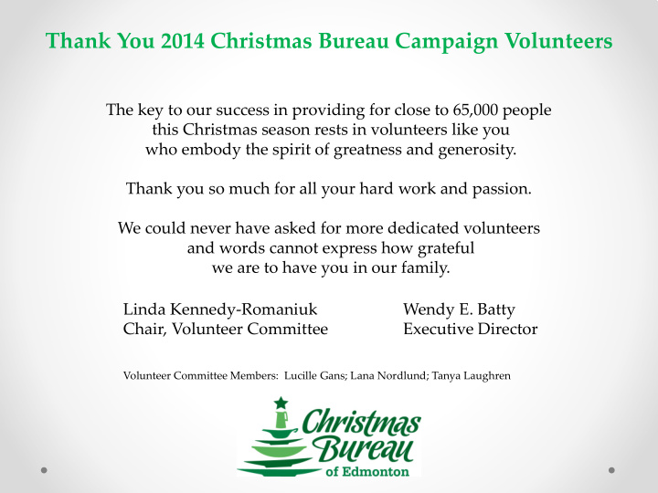 thank you 2014 christmas bureau campaign volunteers
