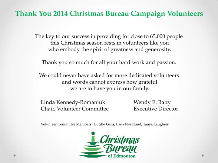 thank you 2014 christmas bureau campaign volunteers