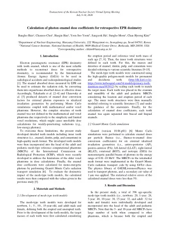 Calculation of photon enamel dose coefficients for retrospective EPR dosimetry Bangho Shin a ,