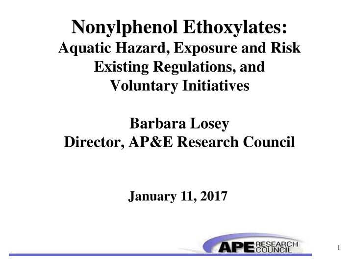 nonylphenol ethoxylates aquatic hazard exposure and risk