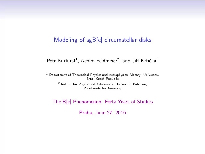modeling of sgb e circumstellar disks