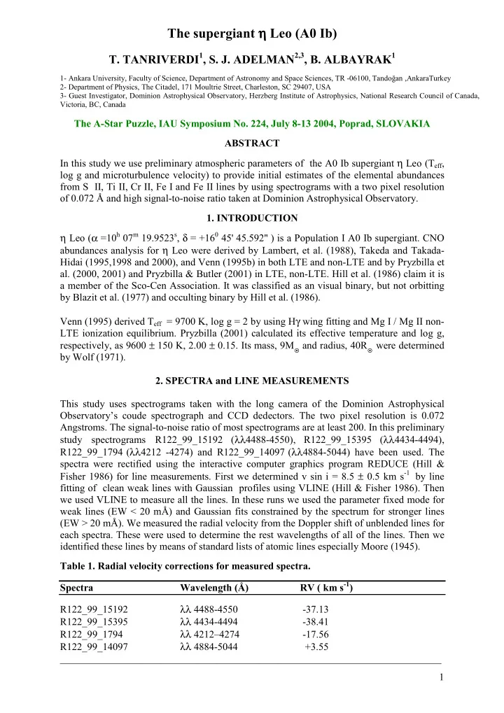 the supergiant leo a0 ib