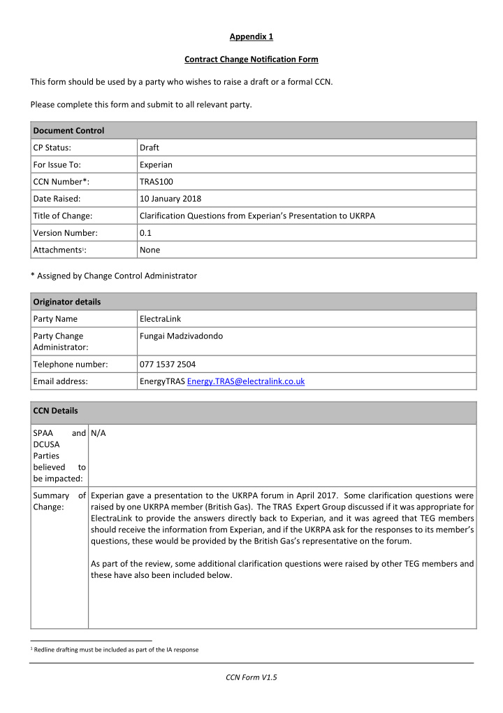 appendix 1 contract change notification form this form
