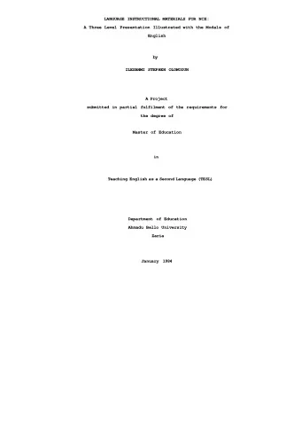 English  by  ILESANMI STEPHEN OLOWODUN  A Project  submitted in partial fulfilment of the