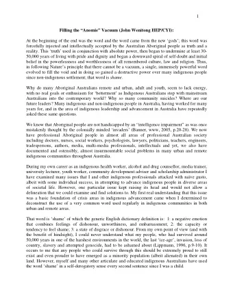 1  Filling the Anomie Vacuum (John Wenitong HEP/CYI):  At the beginning of the end was the