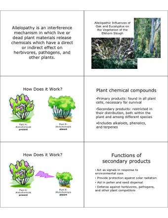 Functions of  secondary products  Act as signals in response to  environmental cues  Provide