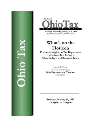 Ohio Tax  Whats on the  Horizon  Priceless Insights on Tax Department  Initiatives, Tax  Reform,