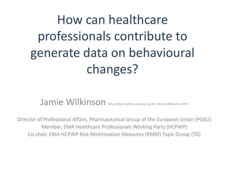 how can healthcare professionals contribute to generate