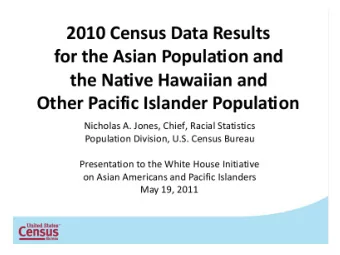 Please join us for a presentation on what the 2010 Census numbers reveal about the Asian