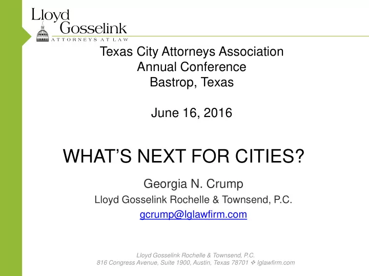 what s next for cities georgia n crump lloyd gosselink