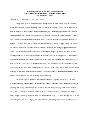 A sermon preached by the Rev. Jeanne Leinbach at St. Pauls Episcopal Church, Cleveland Heights,