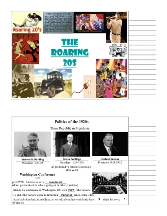 Politics of the 1920s  Three Republican Presidents  Calvin  Coolidge  Herbert  Hoover  Warren