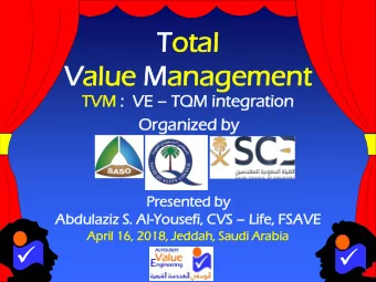Val  alue  ue Man  anag  agem  emen  ent  TVM :  V VE  TQM  QM integrati  gration on  Org  rgan