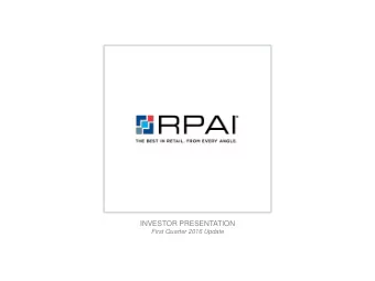 INVESTOR PRESENTATION  First Quarter 2016 Update  Disclaimer This presentation contains forward