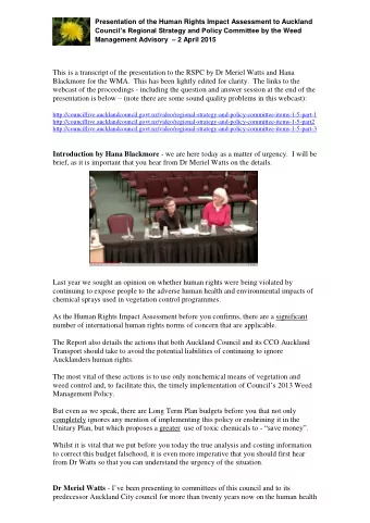 Management Advisory  2 April 2015  This is a transcript of the presentation to the RSPC by Dr