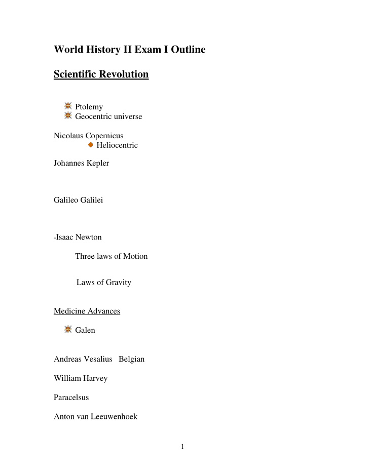 world history ii exam i outline scientific revolution