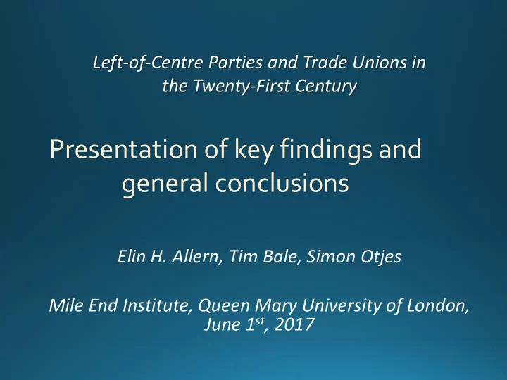 presentation of key findings and