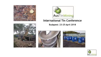 International Tin Conference  Budapest: 23-25 April 2018  Important Information Forward Looking