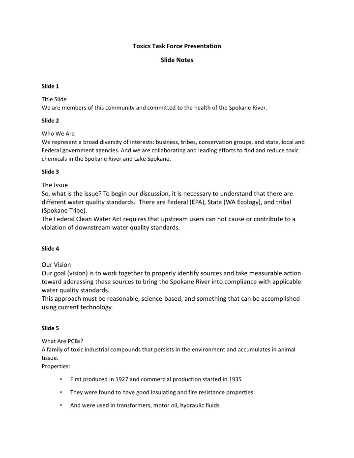 toxics task force presentation slide notes