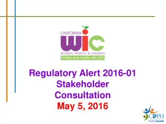 Regulatory Alert 2016-01  Stakeholder  Consultation  May 5, 2016 Webinar Tools  *6 mutes and