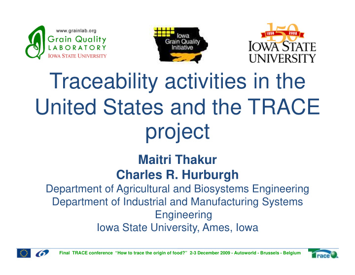 traceability activities in the united states and the