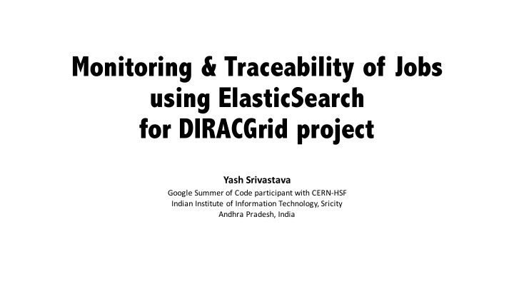 monitoring traceability of jobs using elasticsearch for