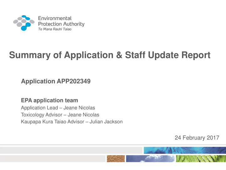 summary of application amp staff update report