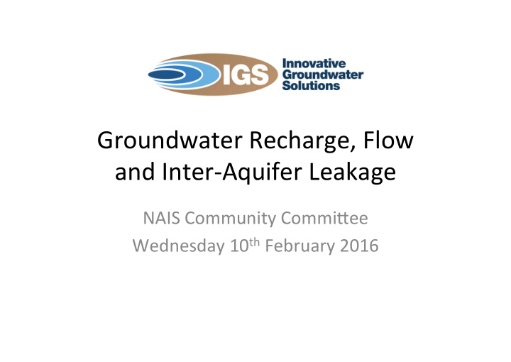 groundwater recharge flow and inter aquifer leakage