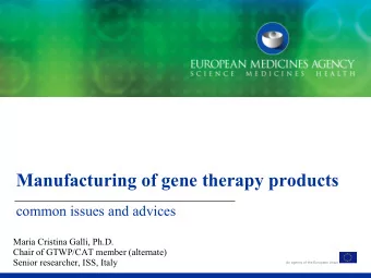 Manufacturing of gene therapy products  common issues and advices  Maria Cristina Galli, Ph.D.