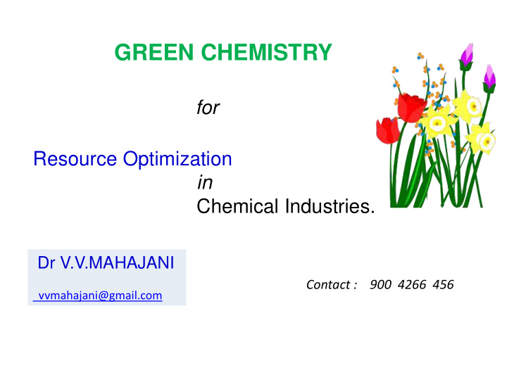 for resource optimization in chemical industries dr v v