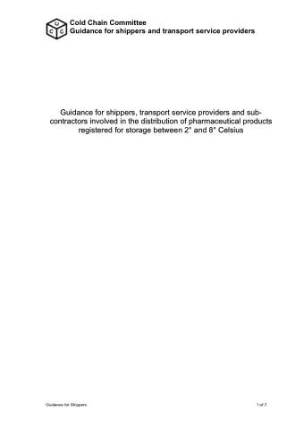 Guidance for Shippers  1 of 7  Cold Chain Committee  Guidance for shippers and transport service