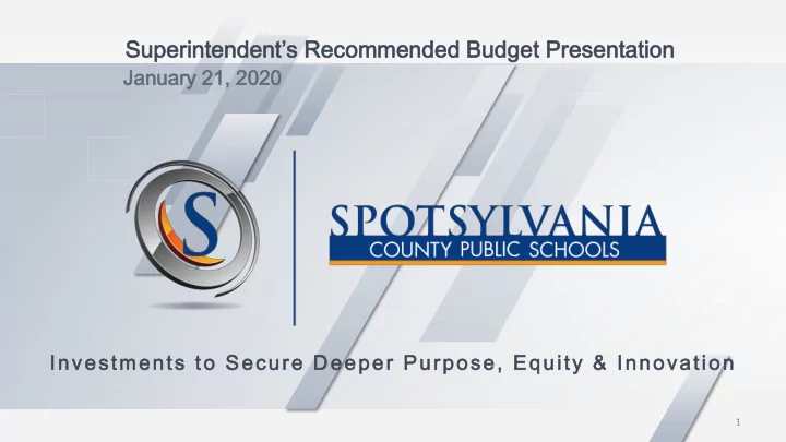 superintendent s recomm mmen ende ded d bu budget t pr