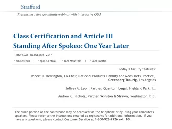 Standing After Spokeo: One Year Later  THURSDAY, OCTOBER 5, 2017  1pm Eastern    |    12pm Central