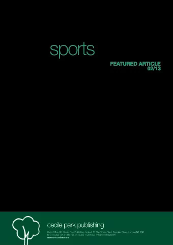 worldsportslawreport  FEATURED ARTICLE  02/13  cecile park publishing  Head Office UK  Cecile Park