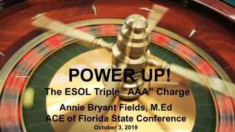 POWER UP!  The ESOL Triple AAA Charge  Annie Bryant Fields, M.Ed  ACE of Florida State