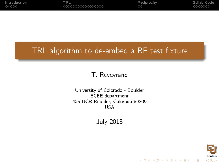 trl algorithm to de embed a rf test fixture