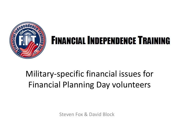 military specific financial issues for financial planning