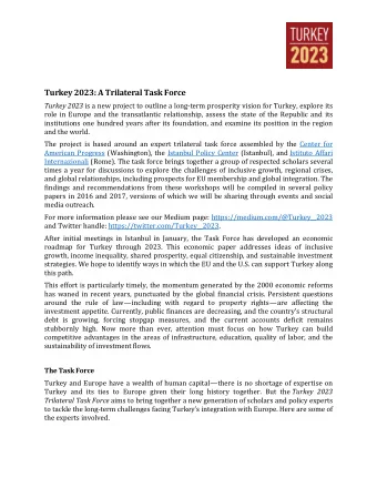 Turkey 2023: A Trilateral Task Force Turkey 2023 is a new project to outline a long-term prosperity