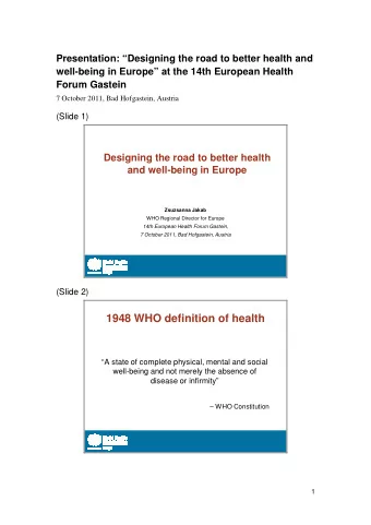 1948 WHO definition of health  A state of complete physical, mental and social  well-being and