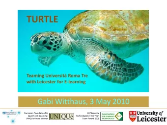 TURTLE  Teaming Universit Roma Tre  with Leicester for E-learning  Gabi Witthaus, 3 May 2010