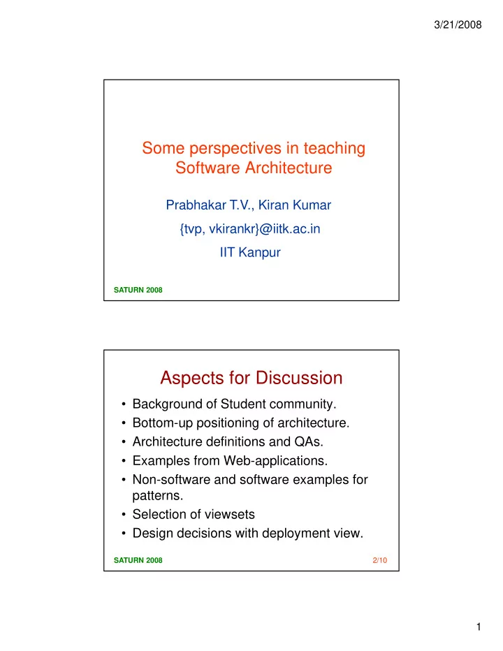 aspects for discussion
