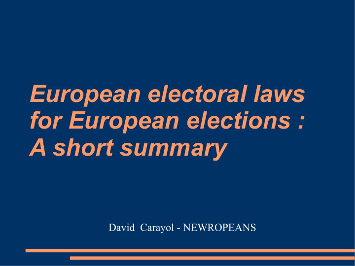 european electoral laws for european elections