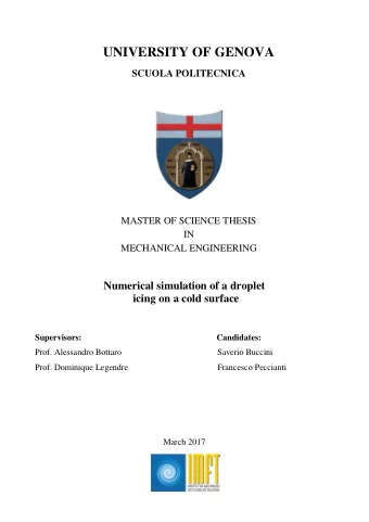 UNIVERSITY OF GENOVA  SCUOLA POLITECNICA  MASTER OF SCIENCE THESIS  IN  MECHANICAL ENGINEERING