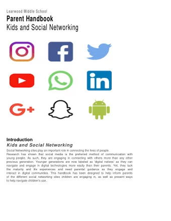 Kids and Social Networking  Introduction  Kids and Social Networking  Social Networking sites play