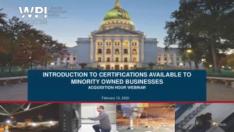 INTRODUCTION TO CERTIFICATIONS AVAILABLE TO  MINORITY OWNED BUSINESSES  ACQUISITION HOUR WEBINAR